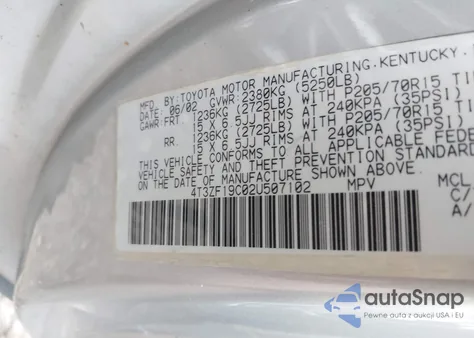 2002 Toyota Sienna Ce from USA, damaged, VIN 4T3ZF19C02U507102